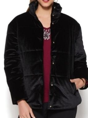 Iman Platinum Wrap Yourself in Luxury Velvet Puffer Coat Black XL